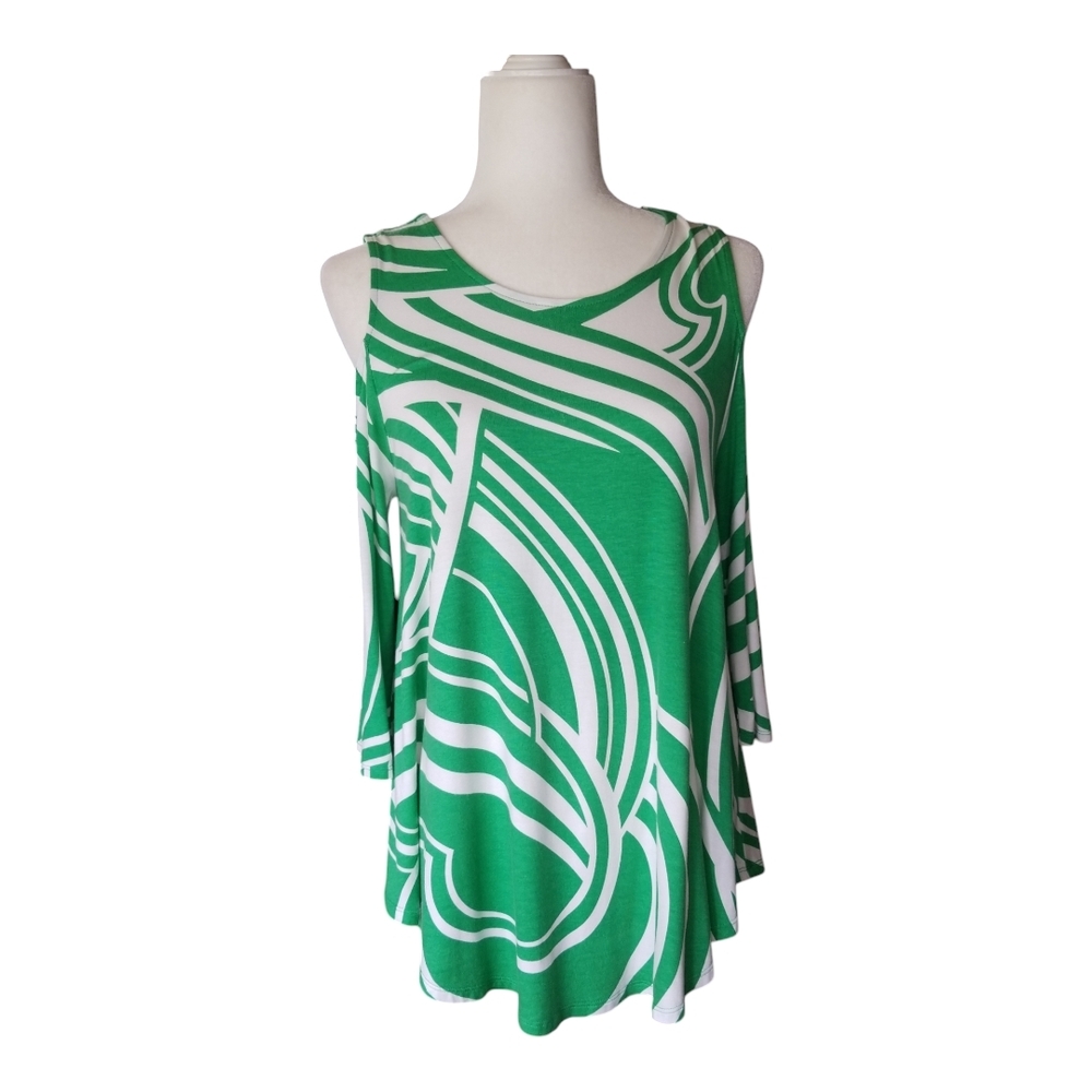 Chico's Asymmetrical Green and White Tank Top